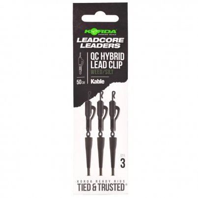 Korda Kable Leadcore Leader Hybrid Lead Clip QC Swivel Weed 50cm 3ks