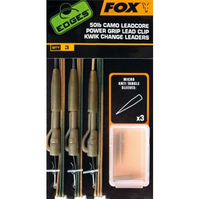 Fox Edges Hotové montáže 50lb Camo Leadcore Lead Clip Kwik Change Lead 3ks